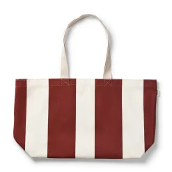 Strandväska Bomull 38x55x19,5cm Randig Mörkröd/Vit